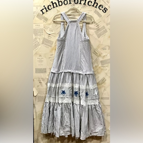Free People Maxi Dress Railroad Stripes Applique Stars Crochet Tier SAMPLE - Picture 2 of 5